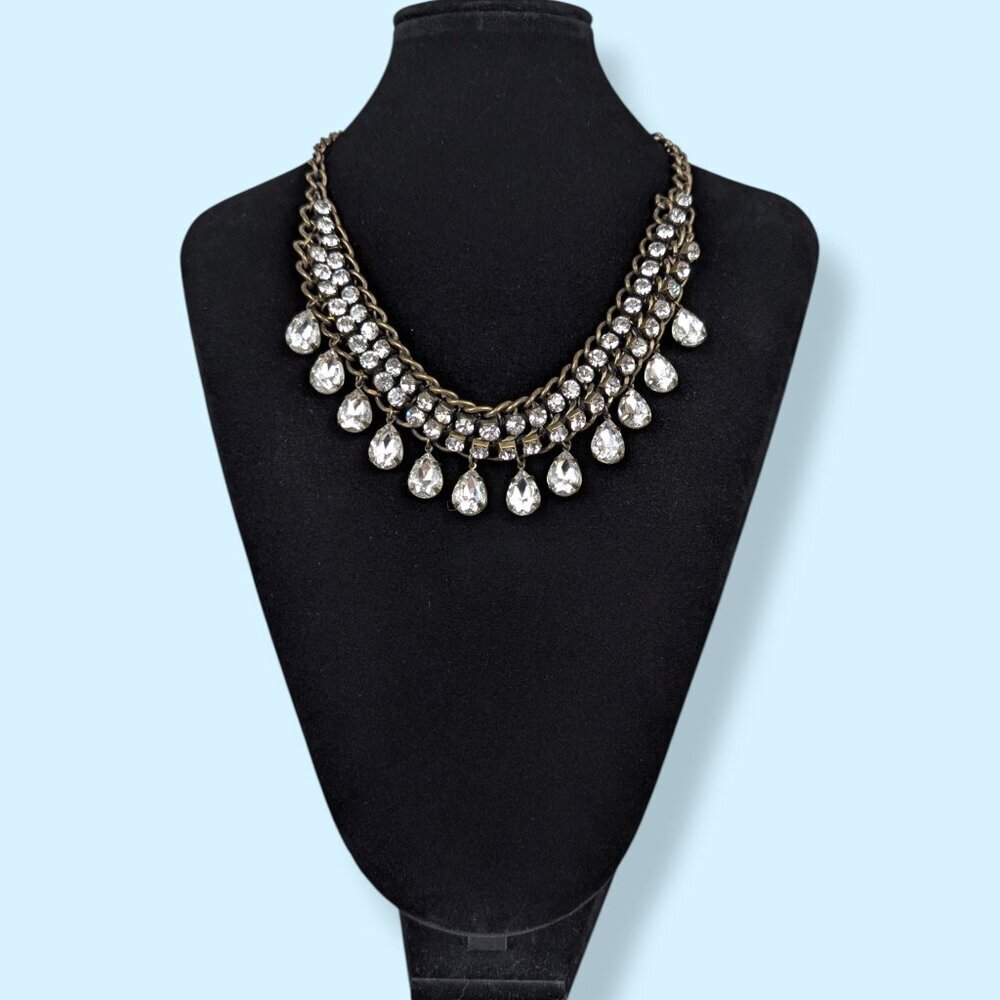Gold Tone Chain & Rhinestone Statement Necklace - Picture 2 of 6